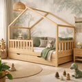 Lit Cabane Enfant en Bois 90x190 cm avec Tiroirs – Design Scandinave en Pin