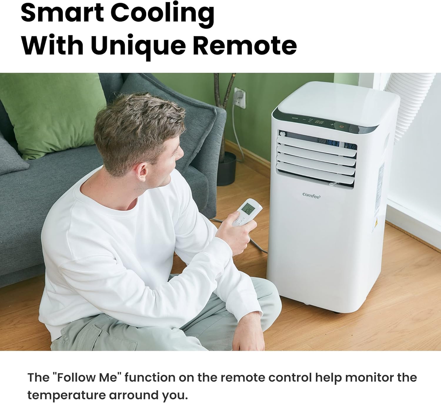 Climatiseur Mobile 9000 BTU/h 2,6kW, 3-EN-1 Refroidisseur Déshumidificateur Ventilateur, Fonction Follow me, Minuterie, Mode nuit, Pour salon et maison de 33㎡/88m³, MPPH-09CRN7, R290