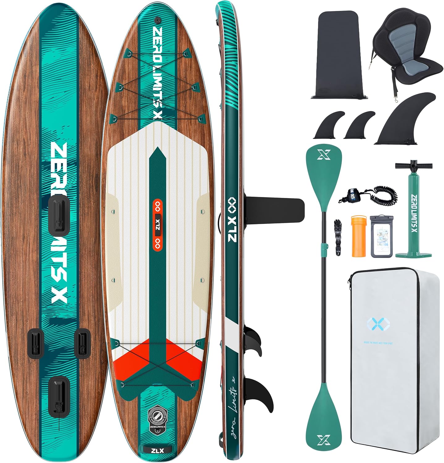 ZLX Paddle Gonflable Adulte 2 Place Stand up Paddle Gonflable avec Accessoires Sup Board pour Les Adolescents et Les Adultes de Tous Les Niveaux de compétence, Kayak/Bateau avec siège 10'6" x 33"