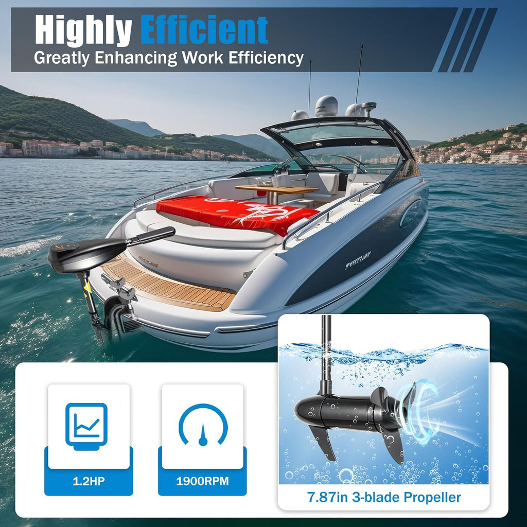 Moteur électrique 80LBS 12V hors-bord pour bateau, mise à niveau du moteur hors-bord électrique 800W avec une traction de 839 kg | 5 vitesses avant+3 vitesses arrière | Réglable en hauteur | Avec