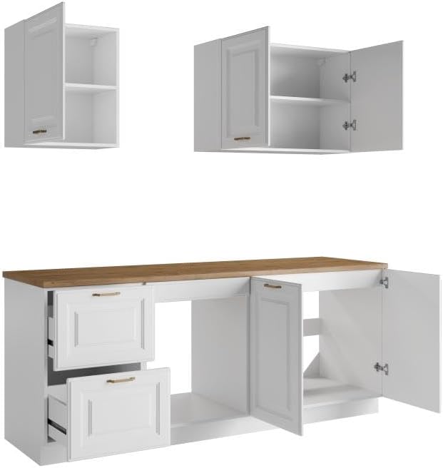 Vente-unique - Cuisine compléte - avec Plan de Travail 200 cm - Blanc et Naturel - CELOMIA