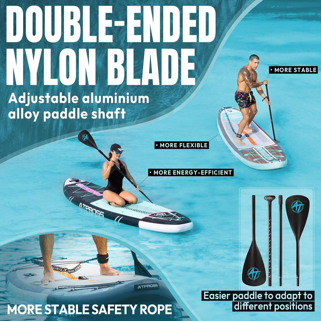 Planche à pagaie Gonflable Extra Large de 204,1 kg pour Adultes avec kit d'accessoires de qualité supérieure et Sac à Dos, Kayak Gonflable, antidérapant, pour Yoga, pêche, Surf