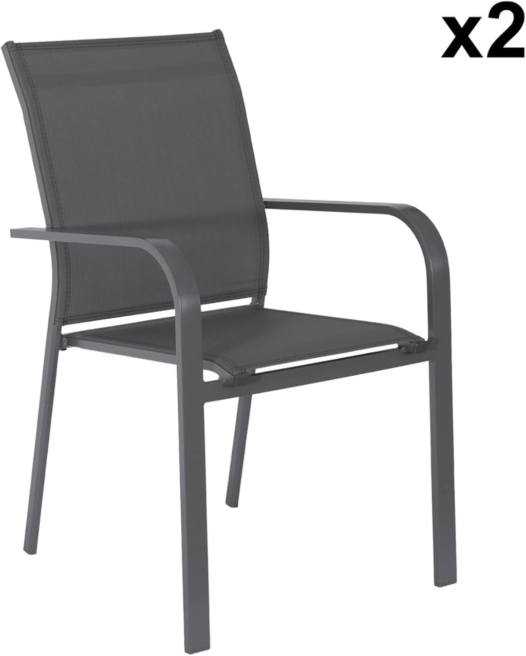 sweeek - Table de Jardin Extensible Aluminium + 10 assises Aluminium et textilène Anthracite. 8 chaises. 2 fauteuils. 10 Places. 290 x 100 x 75 cm