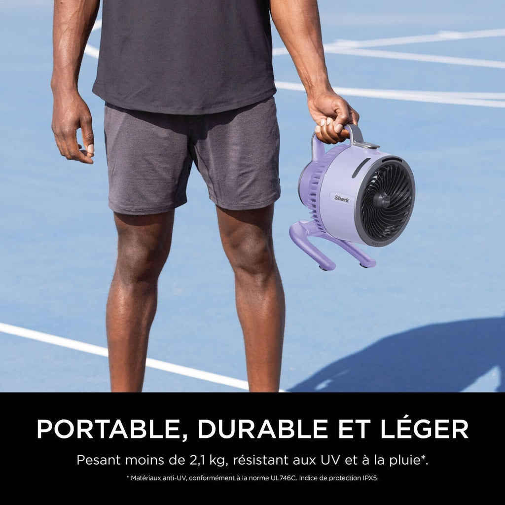 Shark FlexBreeze HydroGo, ventilateur brumisateur portable, rafraîchisseur d'air silencieux intérieur/extérieur, discret et durable, avec/sans fil, léger, 5 réglages de vitesse, Lila FA050EULV