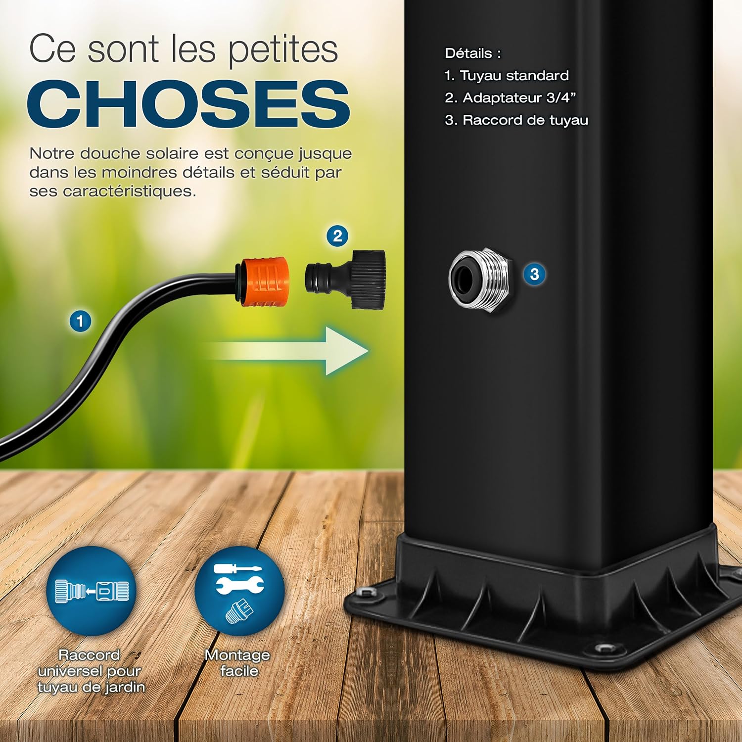 tillvex Douche Solaire avec Capot de Protection | Douche de Jardin Eau Chaude | Douche de Piscine Camping | sans raccordement électrique (Noir/Vert, 40 litres)