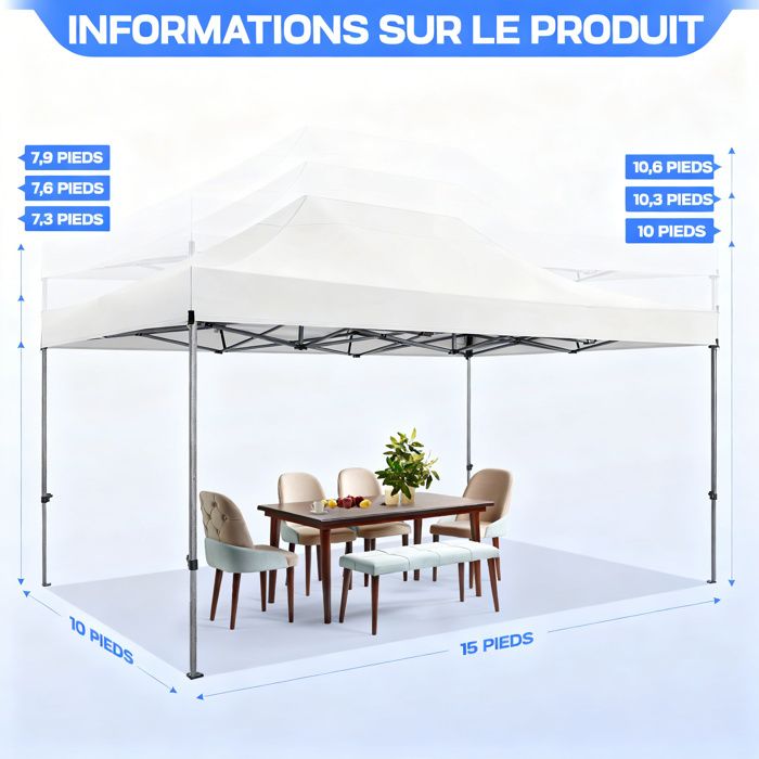 Tonnelle Pliante 3x4.5m - Tonnelle de Jardin étanche Stable avec 4 Parois latérales pour Réception,Blanc