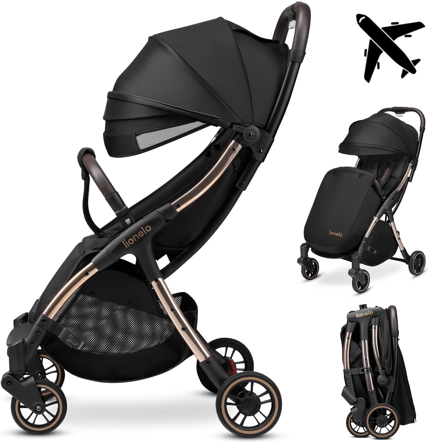 LIONELO Julie One Poussette canne legere Ultra compacte Pliable en un seul geste (0-22 kg), sac de transport, repose-pieds dossier, réglable jusqu'à, moustiquaire