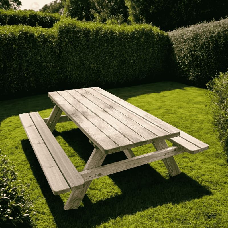 Jardipolys Table de Pique-Nique en Bois avec bancs intégrés 6 Personnes - 1,77 m en Bois - 177 x 160 x 73 cm - Cerland