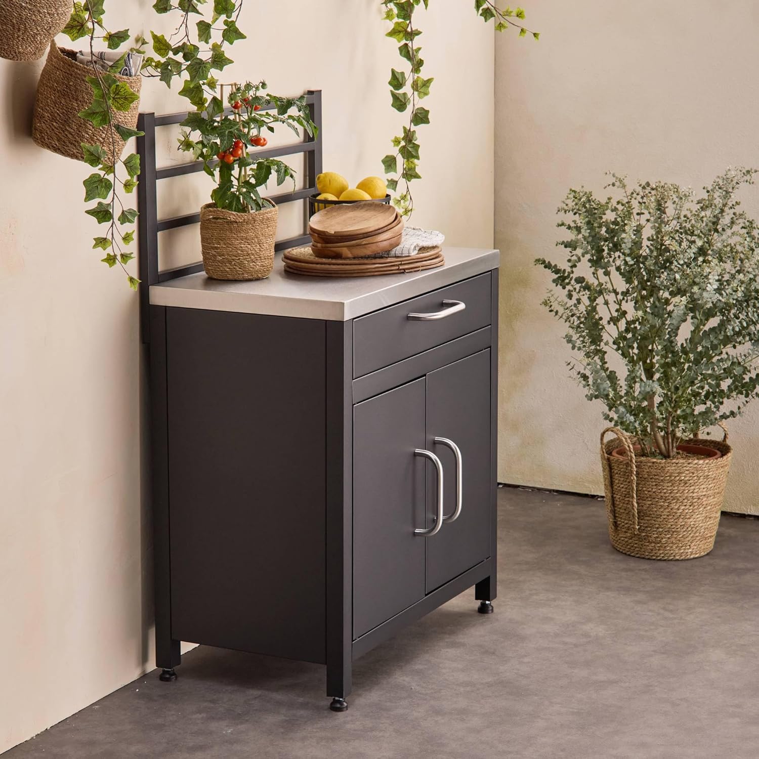 sweeek - Meuble de Cuisine extérieure en Acier avec 1 tiroir et 1 Porte et 1 Grille de Suspension L80