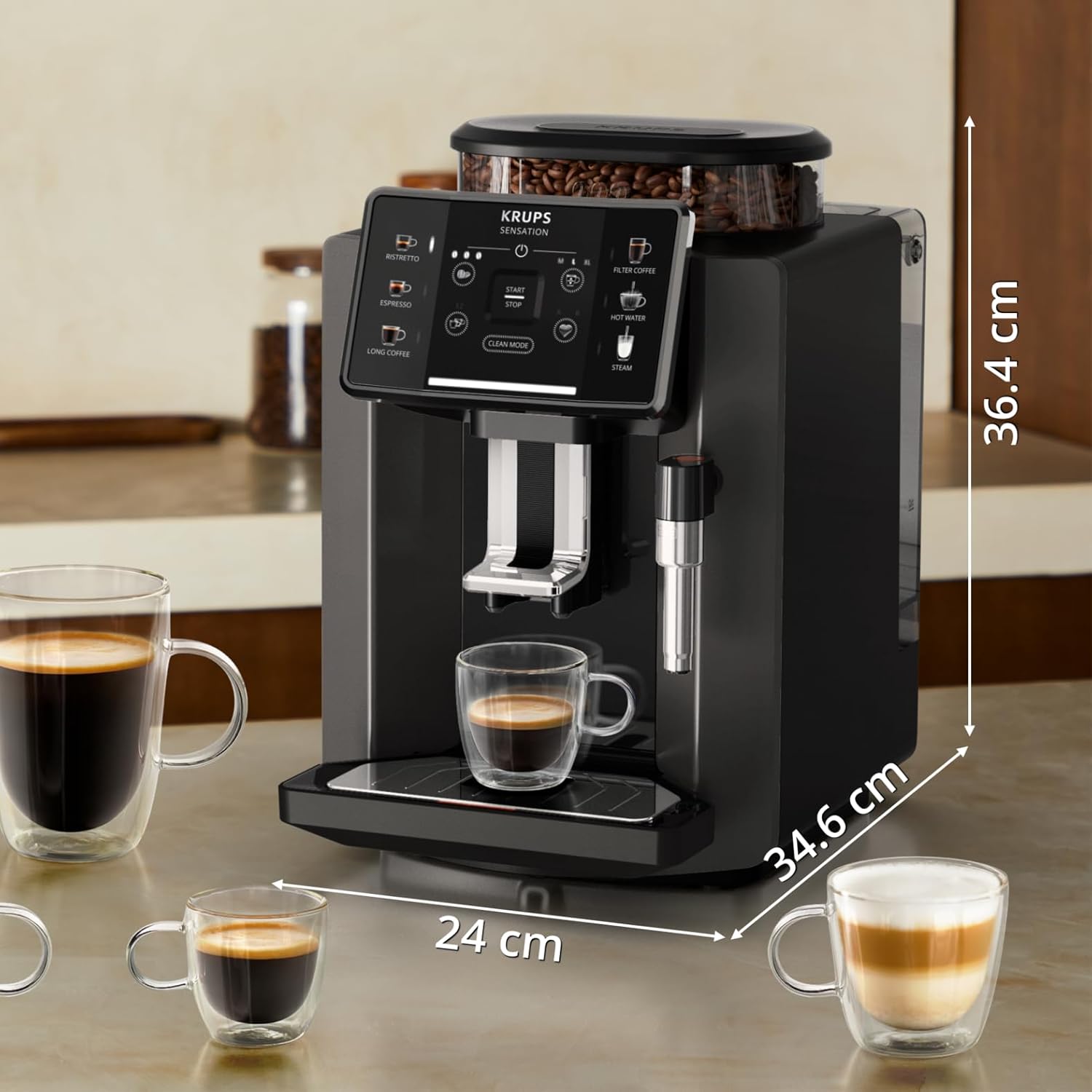 Sensation C50,Machine à café grains,5 Boissons en accès direct,Interface tactile couleur,Facile à utiliser,Nettoyage sans effort,Buse manuelle Cappuccino,Fabriqué en France EA910810 -