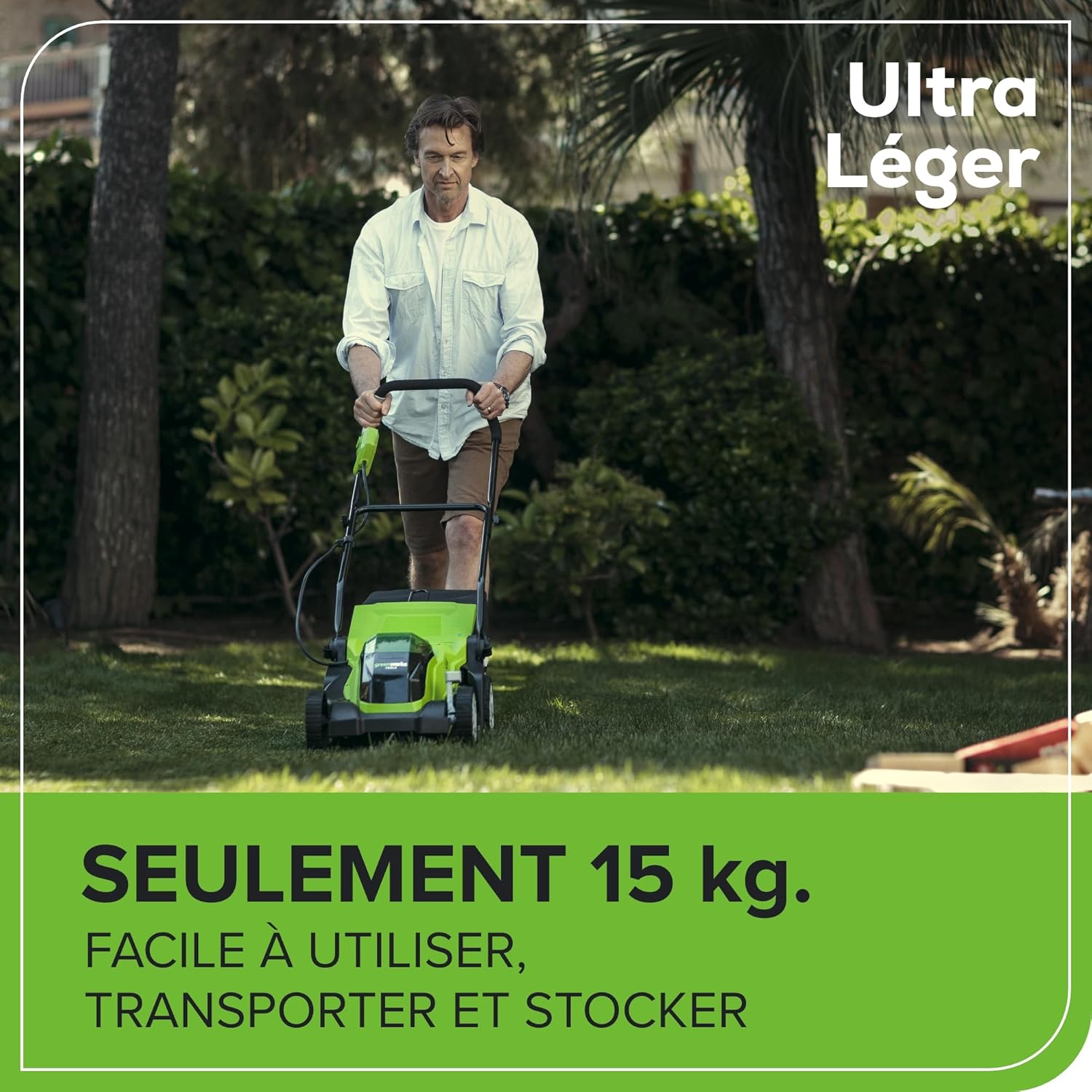 Greenworks 40V Tondeuse à Gazon Sans Fil pour Pelouses Jusqu'à 400m², Largeur de Coupe de 35 cm, Sac de 40L, INCLUS Deux Batteries 40V 2Ah et Un Chargeur, Garantie 3 Ans-G40LM35K2X