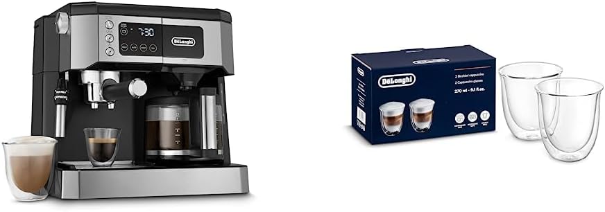 De'Longhi All-in-One Combination Coffee Maker & Espresso Machine + Advanced Adjustable Milk Frother for Cappuccino & Latte + Glass Coffee Pot 10-Cup, Black, COM532M