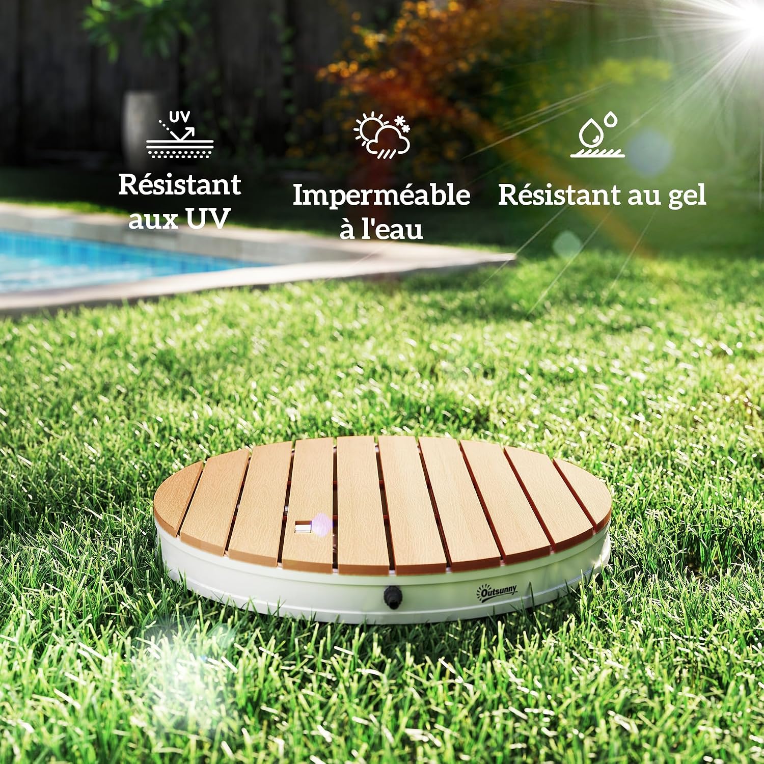 Outsunny Douche de Jardin extérieure Portable, Douche de Camping Hauteur de Fontaine réglable jusqu'à 4 m, Structure en Aluminium, résistante aux UV et au Gel pour Piscine, Plage et Spa. Ø 70,5 cm