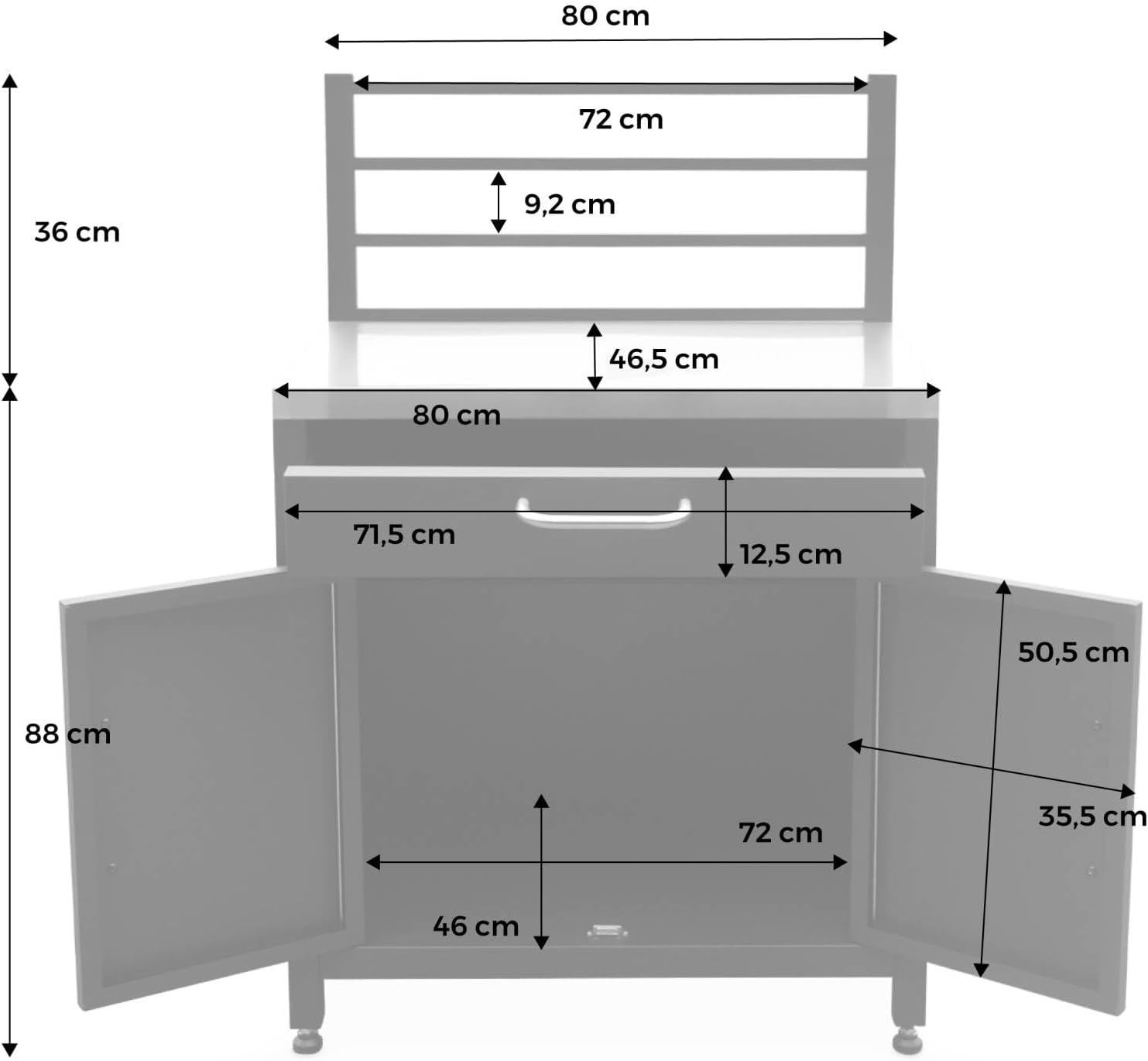 sweeek - Meuble de Cuisine extérieure en Acier avec 1 tiroir et 1 Porte et 1 Grille de Suspension L80