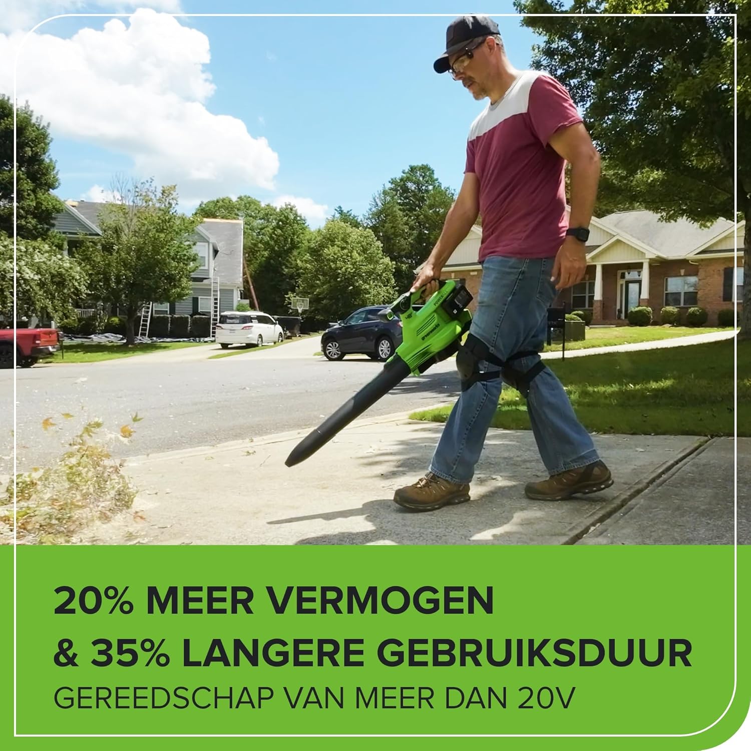 Greenworks 48V(24V x 2) Aspirateur Souffleur Sans fil de Feuilles à Batterie Bandoulière, Moteur Sans Balais, 386km/h, 14.73m³/min,Sac Mulching 45L, 2 Batteries 4Ah,Chargeur,Garantie 3 Ans BL48L421-01