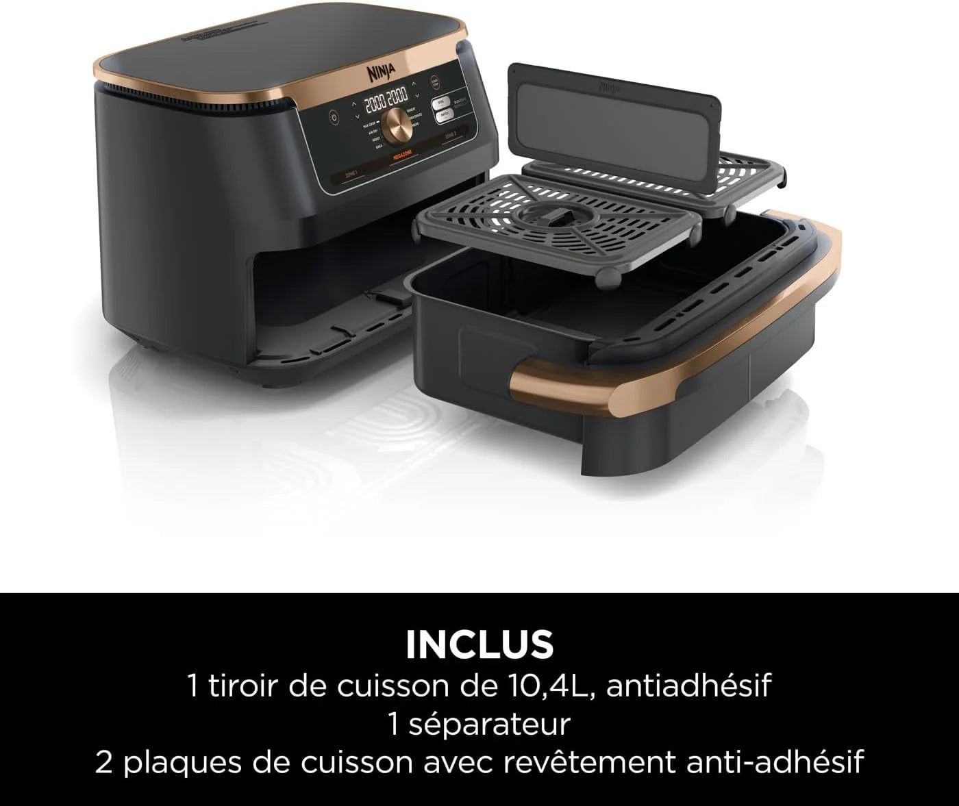 NINJA FlexDrawer air fryer 10.4L, 7-en-1, séparateur, lavable, noir/cuivre AF500EUCP