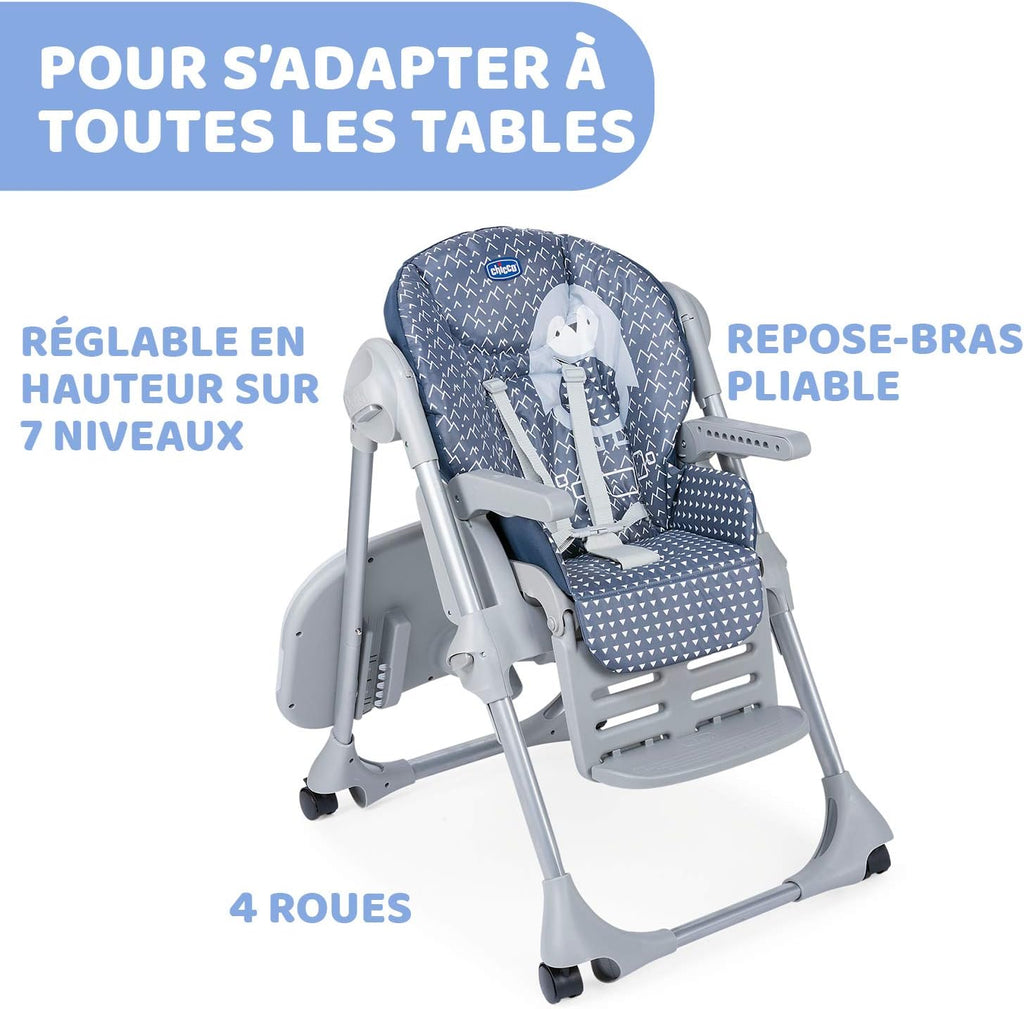Chicco Chaise haute Réglable Polly Easy pour enfants de 6 mois à 3 ans (15 kg), inclinable, avec hauteur et repose-pieds réglables, 4 roues, pliage - Pinguin