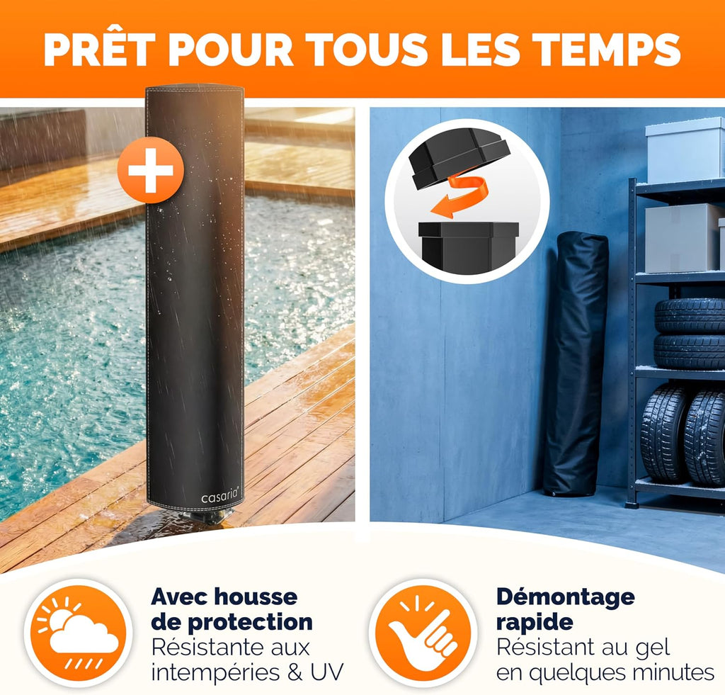 Casaria® Douche Solaire Jardin 35 L - 216 cm - Pommeau de Douche pivotant Ø15 cm - Douchette extérieur Eau Chaude - avec raccord Tuyau d'Arrosage & Housse de Protection - Piscine, Terrasse, Camping