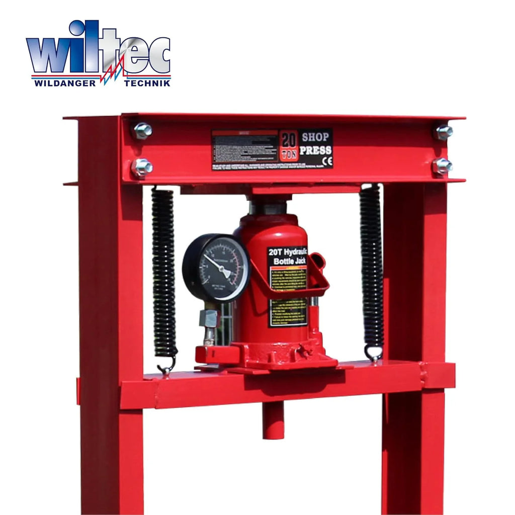 Wiltec presse hydraulique 20t, cadre atelier, 680x600x1500mm, vérin + manomètre