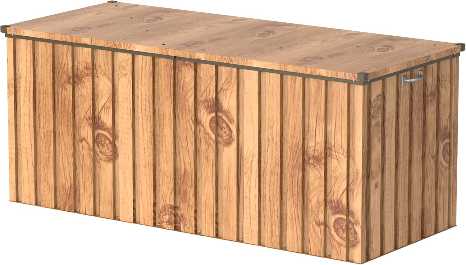 Duramax DH 1.7 (770 L) Coffre de Rangement de jardin en métal avec vérin à gaz hydraulique, coffre de terrasse et rangement de meubles de jardin, Boîte de rangement coussins, grain de bois