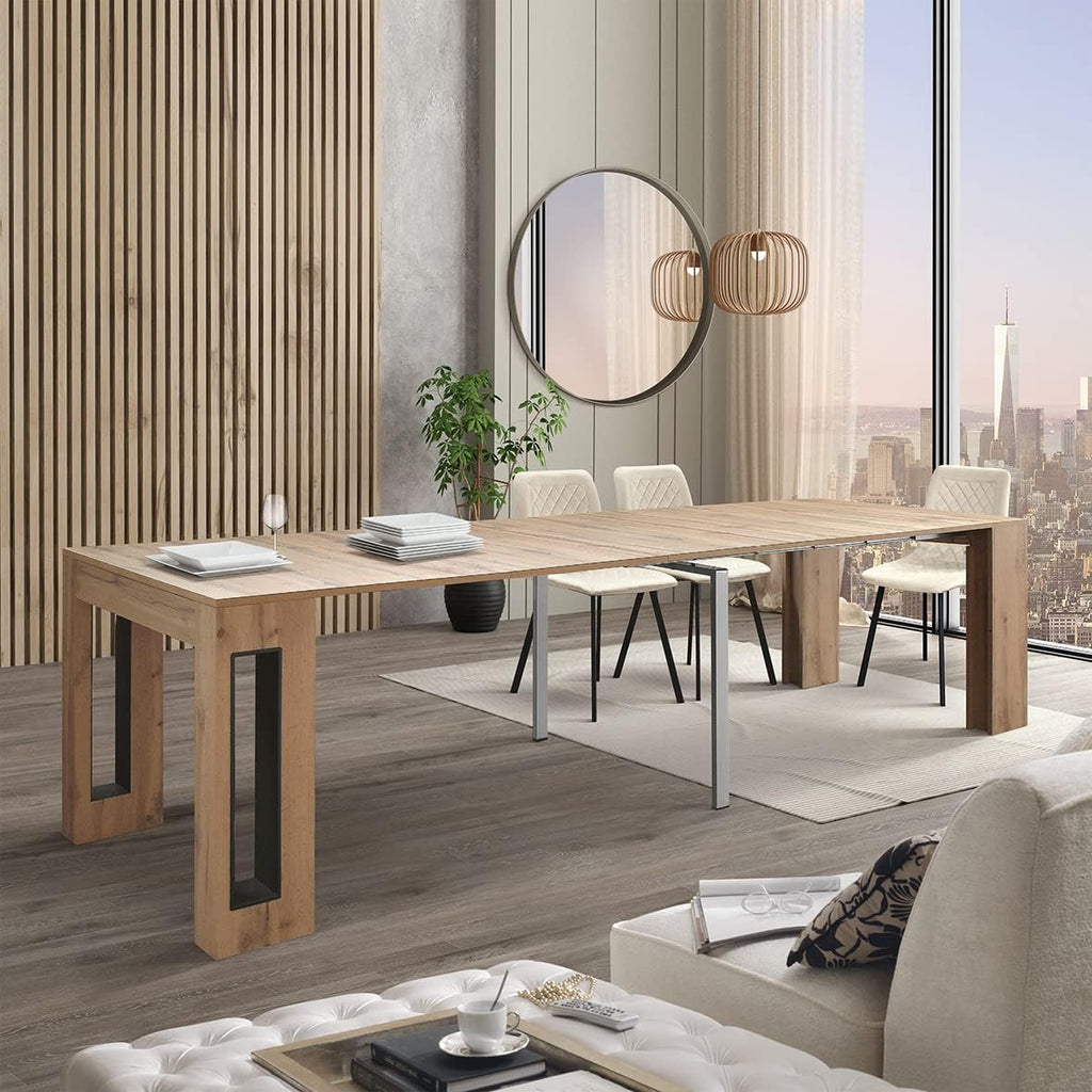 PAZZO DESIGN, Table Console Extensible avec Porte Rallonges Elvire, Chêne Rustique, Jusqu'à 12 Places, Table Console Cuisine, Made in Italy, De 45 à 300 cm - id_1931