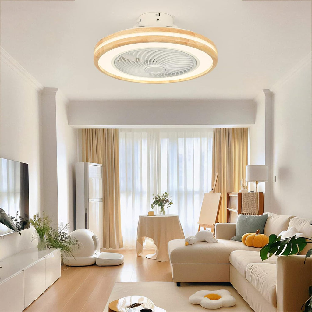 LJX Ventilateurs de Plafond avec Lumières Bois et Télécommande Plafonnier Ventilateur Design Sans Pales Été Et Hiver Réversible 6 Vitesses Moteur DC Gradable Ventilo Plafond Silencieux Pour Chambre