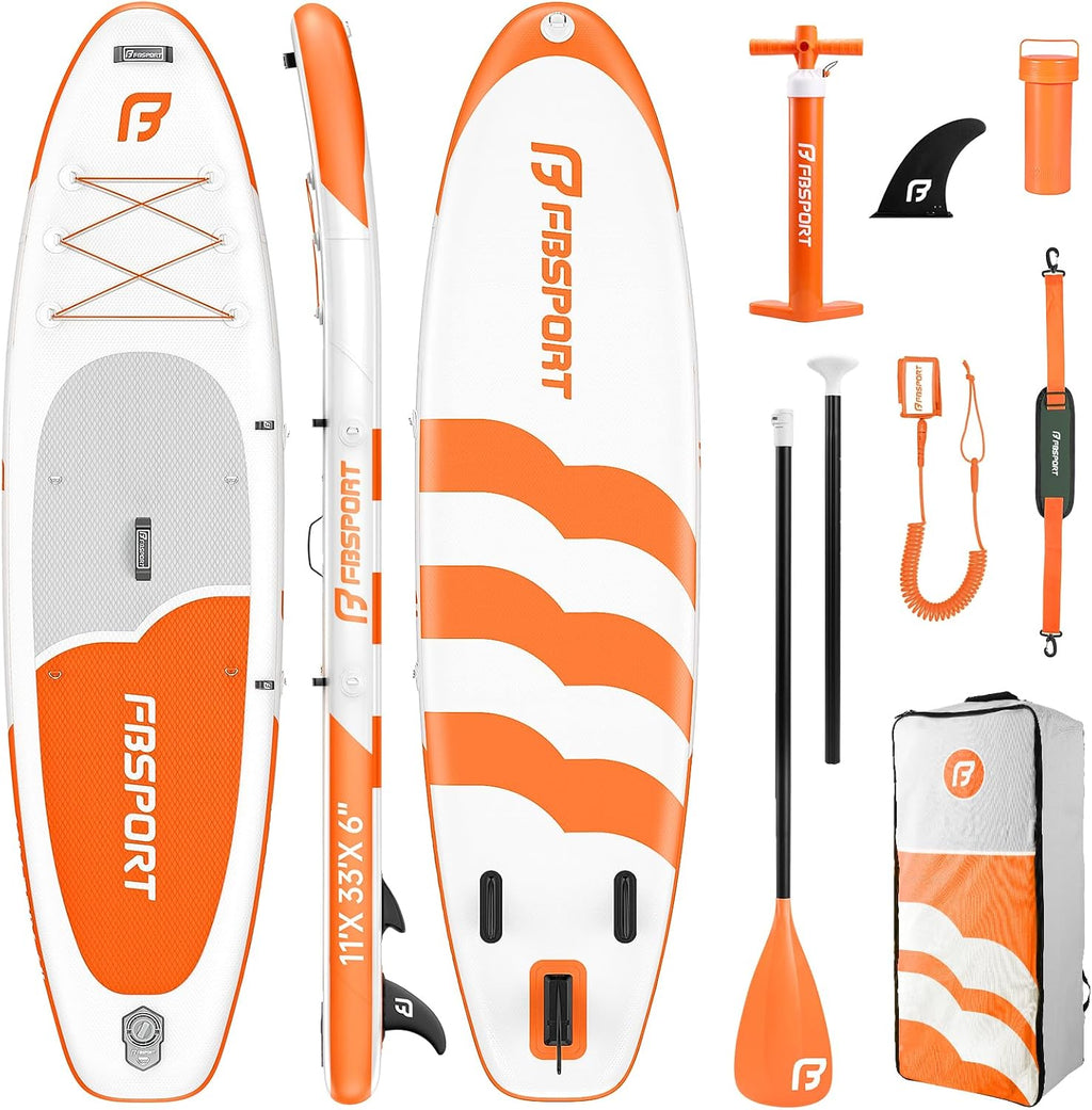 FBSPORT Paddle Gonflable Adulte 335 cm, Planches de Stand Up Paddle, 160kg de Capacité de Charge avec Pont Anti-dérapant, Set Complet avec Pagaie, Pompe, Sup Board pour Yoga, Surf en Voyage