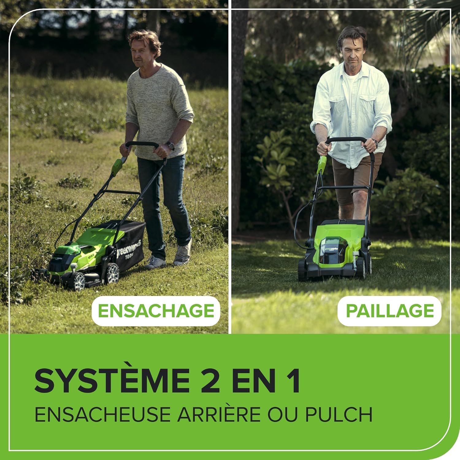 Greenworks 40V Tondeuse à Gazon Sans Fil pour Pelouses Jusqu'à 400m², Largeur de Coupe de 35 cm, Sac de 40L, INCLUS Deux Batteries 40V 2Ah et Un Chargeur, Garantie 3 Ans-G40LM35K2X