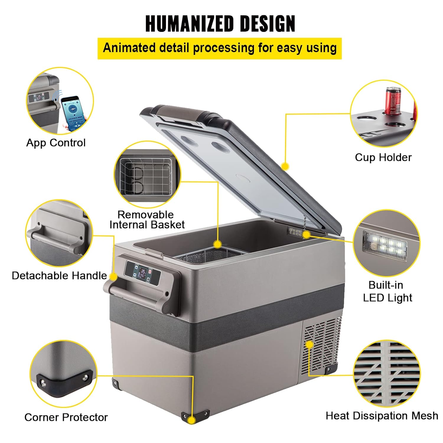 VEVOR Réfrigérateur Portable à Compression 45 L,Réfrigérateur de Voiture 693 x 345 x 456 mm，Mini Frigo Glacière Électrique 60W Réfrigération Rapide Conduite Sécurisée pour Maison/Voiture/Camping