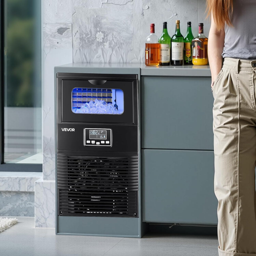 VEVOR Machine à Glaçons Commerciale 36 kg/24 h, Appareil de Préparation de Glaçons avec Capacité de Stockage de 5 kg, 32 Cubes par Cycle, avec Écran LED et Nettoyage Automatique, Restaurant Bar