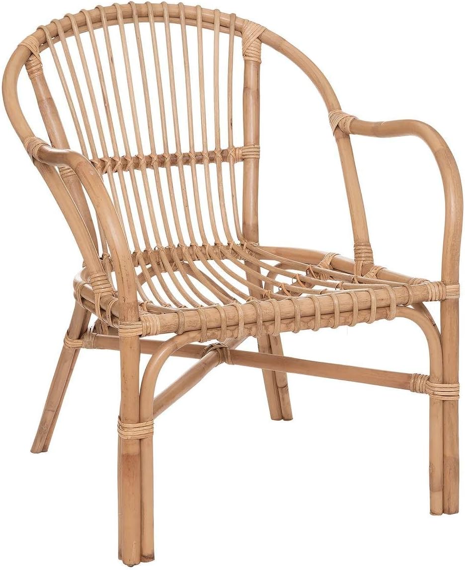 Atmosphera - Fauteuil Neta en Rotin Naturel et Coton - Blanc - 60 x 68 x 77 cm - Assise Confortable - pour Salon, Chambre, Véranda