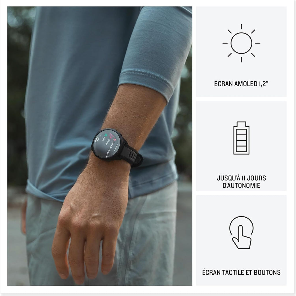 Garmin Forerunner 165 - Montre GPS connectée de Running avec écran AMOLED – Noir/Gris - Boîtier 43 mm