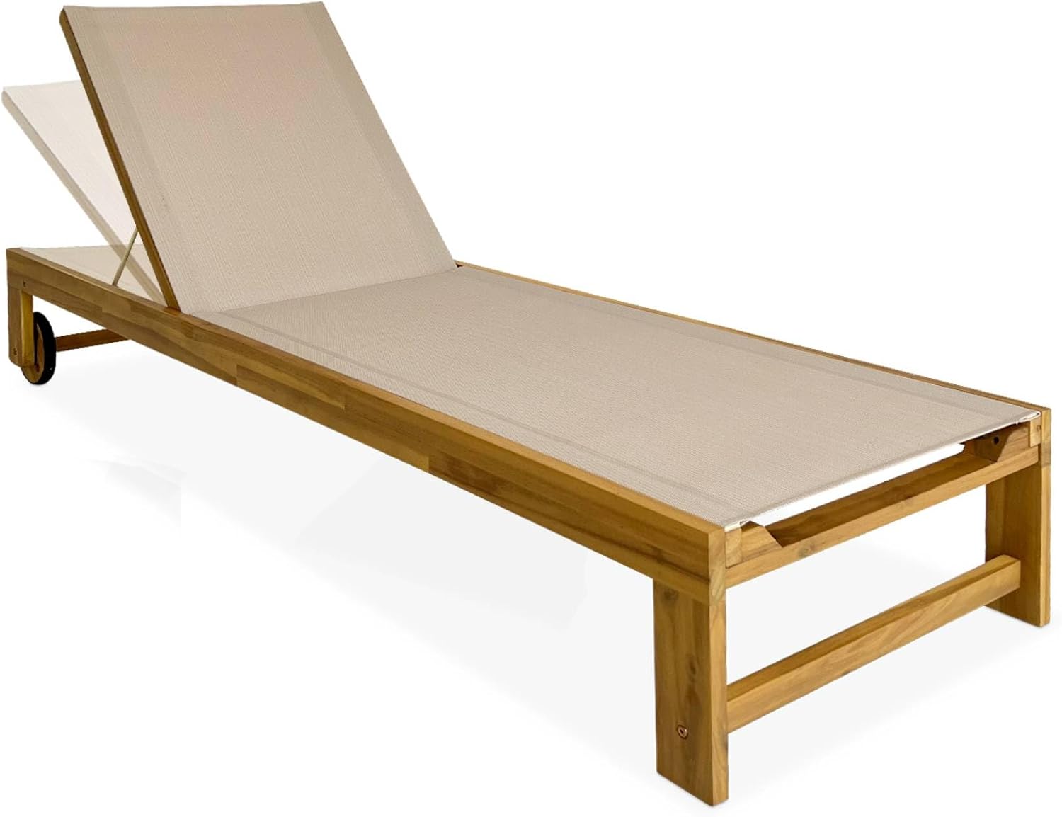 sweeek - Lot de 2 Bains de Soleil en Bois d'acacia et textilène Beige. Multi Positions avec roulettes