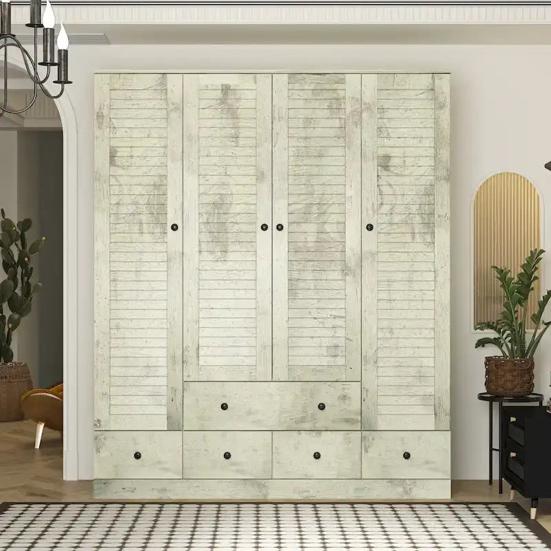 Wardrobe Armoire Closet 59W Large Freestanding Wardrobe Cabinet White