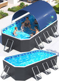 Luxfero Piscine Rectangulaire Tubulaire avec Auvent, Piscine hors sol Pliable Grande, Metal Frame Piscine Tubulaire Épaissi, Facile à Ranger&Épuisement Piscine pour Jardin et Famille,228 x 127 x 50 cm