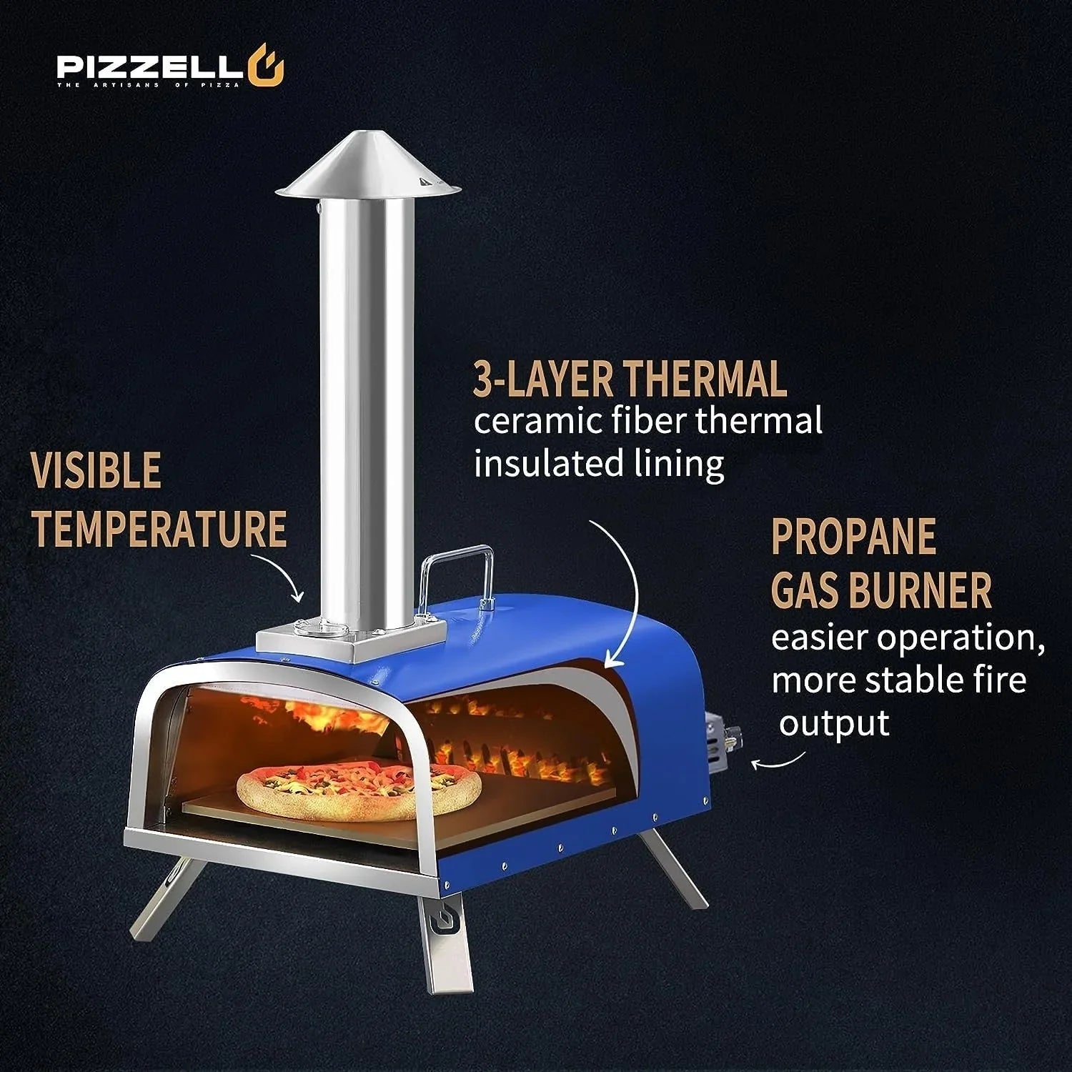 Four à Pizza Extérieur Multi-Combustibles avec Brûleur à Gaz et Boîte à Bois - 12 pouces