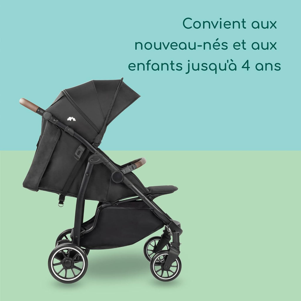 Bebeconfort Ingenious, Poussette canne compacte, Poussette confort avec position allongée , De la naissance à 4 ans env., Jusqu'à 22 kg, Major Black