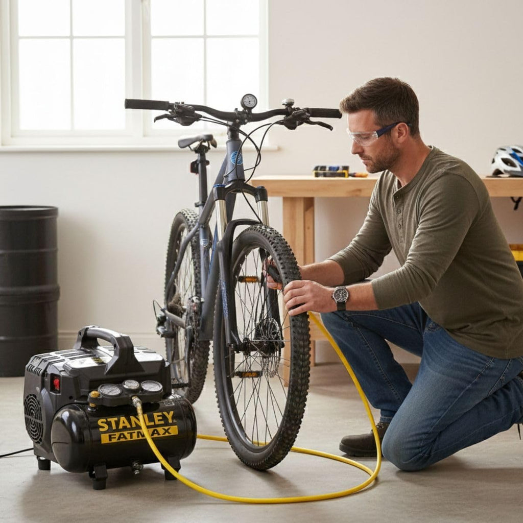 Stanley Compresseur FATMAX DST 101/8/6 FMXCM00 - Compresseur d'air portable et pour voiture 8 bars - 6 L - 105 l/min - Sans huile - Silencieux - IP43-1450 tr/min - Noir/Jaune