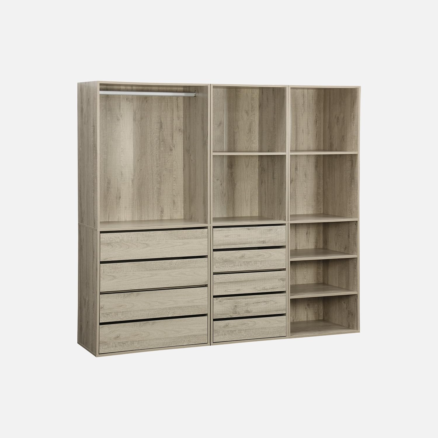 sweeek - Kit Dressing modulable 3 éléments MODULO. Naturel. 200 x 45 x 180 cm