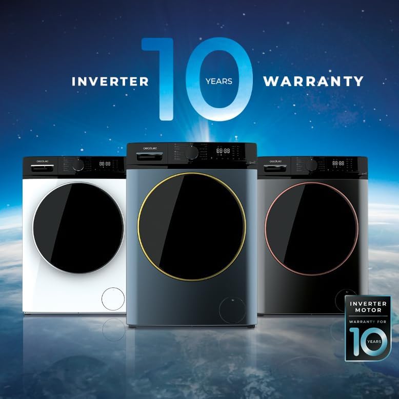 Cecotec Lave-linge 10Kg Bolero DressCode 10610 Inverter Steel A. Chargement Frontale, 1400 RPM, Steam Max, Motor Inverter Plus, 15 Programmes, OnSmart, Stop&Go, Caoutchouc Antibactérien, Drum Clean