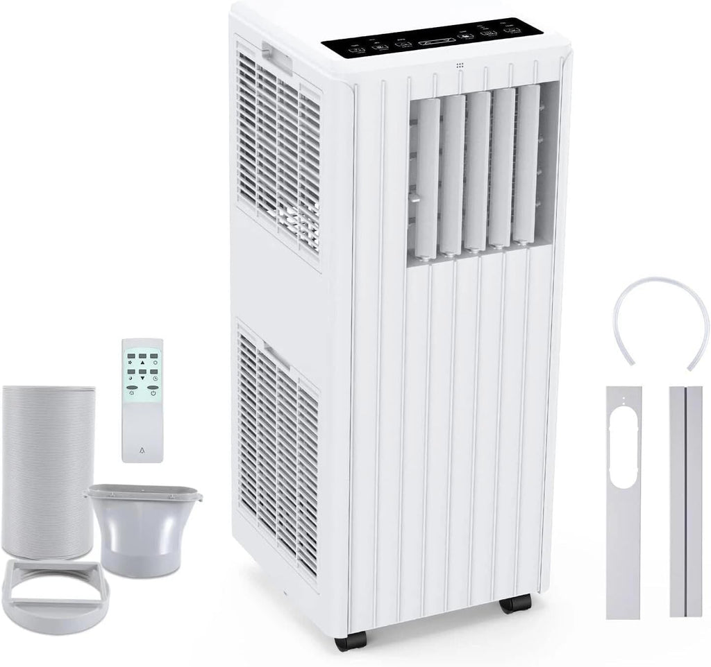 Climatiseur Mobile 7000 BTU 2,05 kW, 3-en-1 : Froid, Déshumidificateur 36L/jour, Ventilateur, Mode Nuit, Minuterie 24h, Télécommande, pour Pièces jusqu'à 28m², Kit d'évacuation pour fenêtre inclus