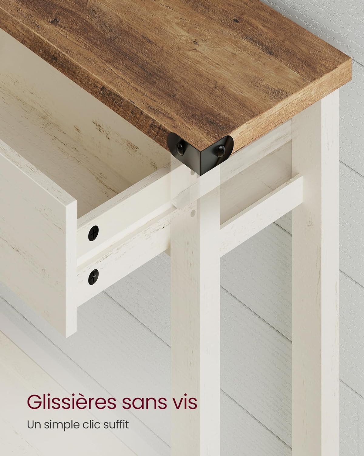 VASAGLE Table Console, Table d'Entrée avec 3 Tiroirs et Étagère de Rangement, pour Entrée, Salon, Style Campagnard, Marron Miel et Blanc Rustique LNT142WJ01