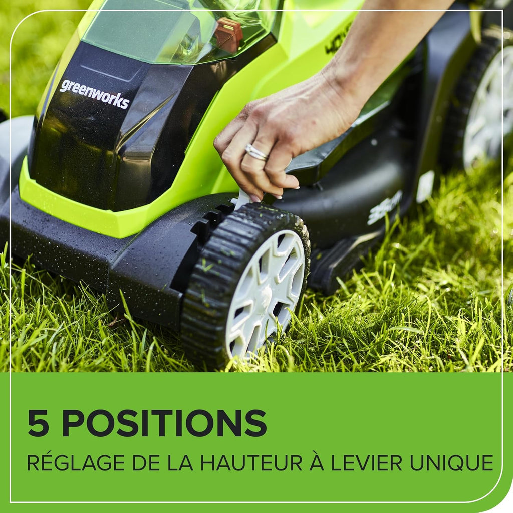 Greenworks 40V Tondeuse à Gazon Sans Fil pour Pelouses Jusqu'à 400m², Largeur de Coupe de 35 cm, Sac de 40L, INCLUS Deux Batteries 40V 2Ah et Un Chargeur, Garantie 3 Ans-G40LM35K2X
