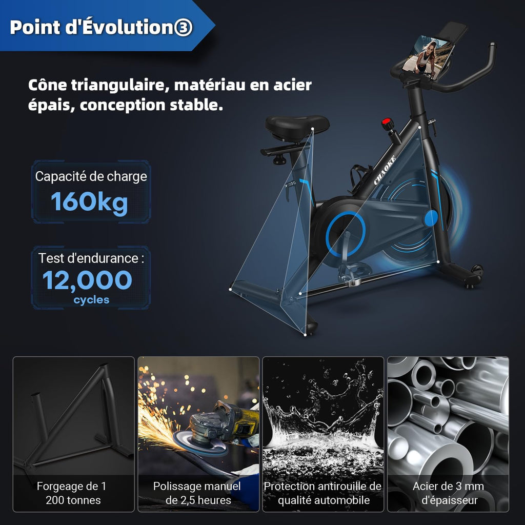 Velo d Appartement Silencieux avec Résistance Magnétique Réglable, Vélo d'appartement avec APP, Vélo d'exercice Moniteur LCD, Siège Confortable, Pour Entraînement Cardio, Capacité 160KG