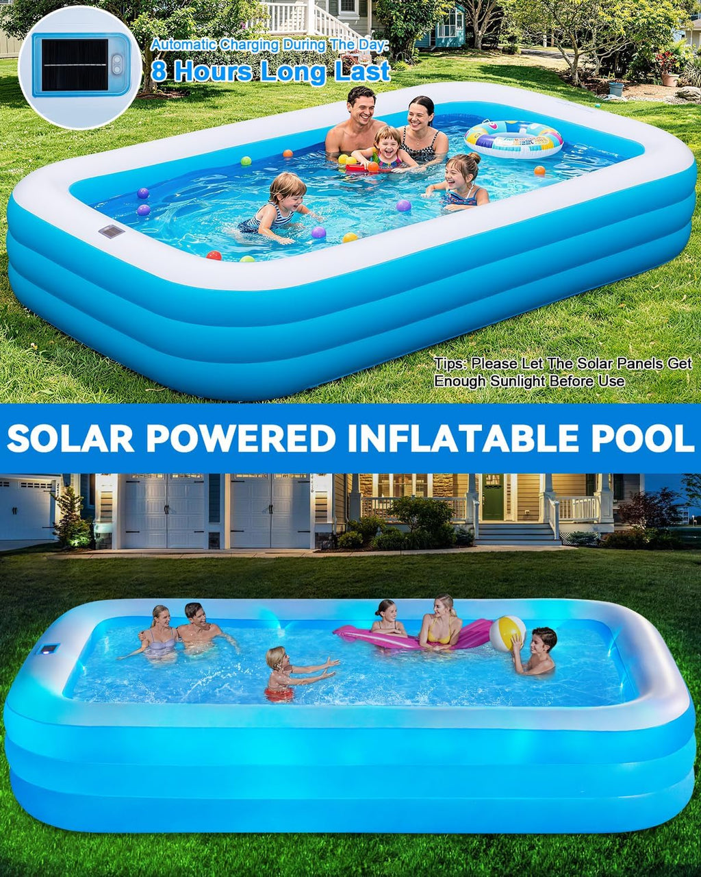 Grande piscine gonflable pour adultes, 330,2 x 182,9 x 55,9 cm, piscine gonflable épaisse avec lumières et pompe, 7 couleurs changeantes, durable, piscine familiale pour jardin, jardin extérieur