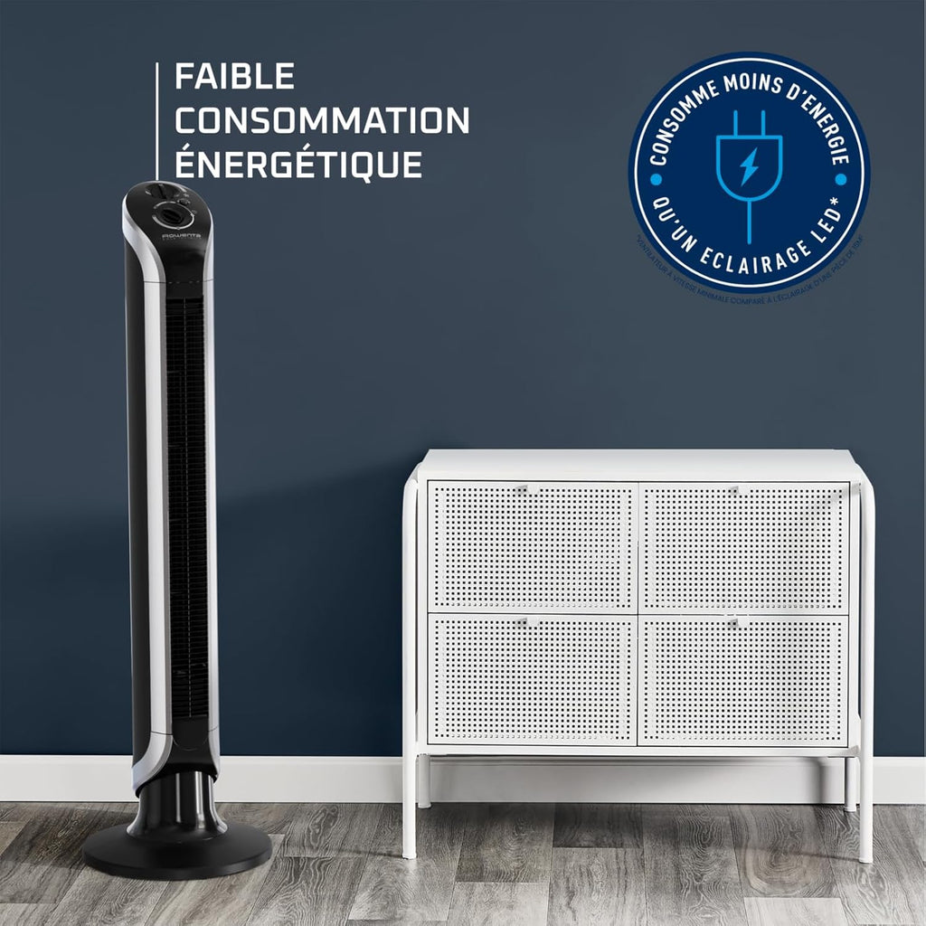 Rowenta Eole Infinite Ventilateur colonne, Rafraîchissement puissant & silencieux, Écoénergétique, Oscillation à 180°, 3 vitesses, Minuteur VU6620F2