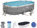 Bestway Power Steel Framepool Kit complet ovale avec pompe de filtration, échelle et bâche 488 x 305 x 107 cm