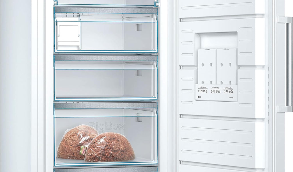Bosch GSN54AWCV Série 6 Congélateur XXL 176 x 70 cm extra large 327 L NoFrost ne dégivrage plus jamais avec éclairage LED uniforme BigBox Espace pour gros aliments congelés Blanc