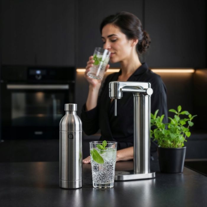 Aquafloow Machine à soda eau pétillante – acier – 3 bouteilles de 0,8 l – cylindre CO₂ inclus - Réglage d'intensité des bulles