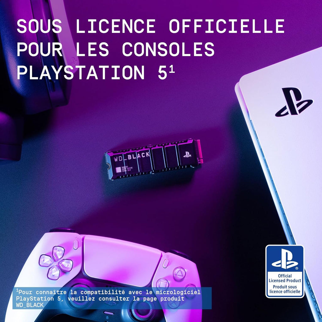 WD_BLACK SN850P 2 To PS5 SSD, Disque SSD interne, Lecture jusqu'à 7300 Mo/s, M.2 2280 PCIe NVMe, Carte d'extension PS5, Officielle pour et PS5 Consoles, avec dissipateur Thermique, Noir